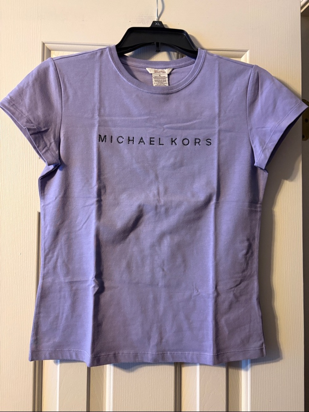 Michael Kors Purple Top with Michael Kors written in Black Embellishments Size S